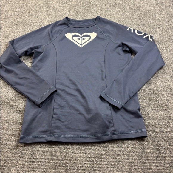 ROXY Girls Navy Blue Long Sleeve Rash Guard Swim Shirt Logo Graphic - 12 Large - Picture 1 of 8